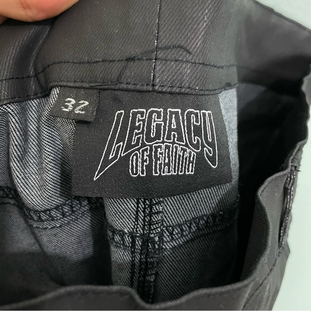 Legacy Of Faith Wax Denim Jeans Pants Streetwear Size 32 White Black - Picture 10 of 10